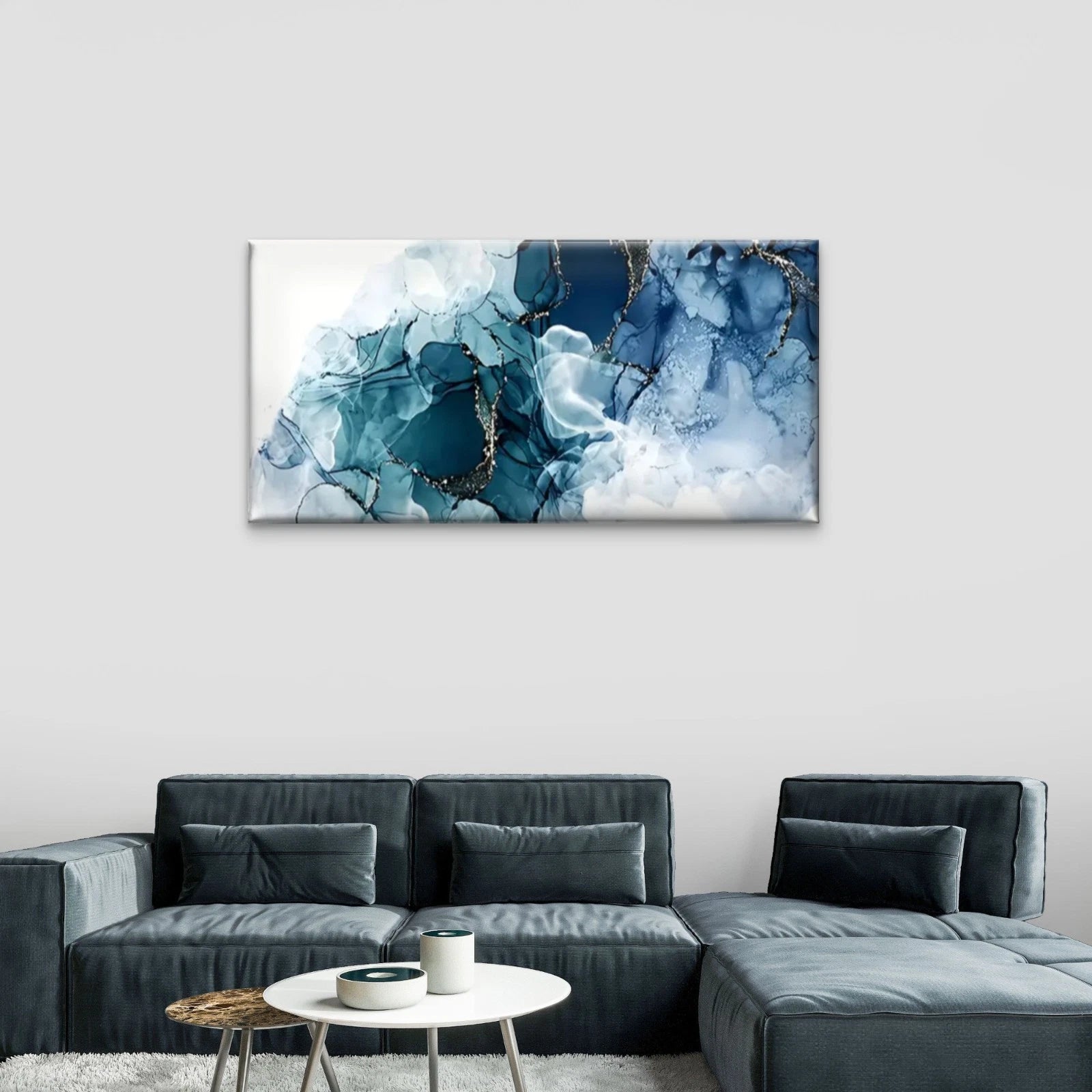 Blue White Abstract Painting Wall Art Canvas Office Home Room Framed 120x60cm - Bella Home Decor