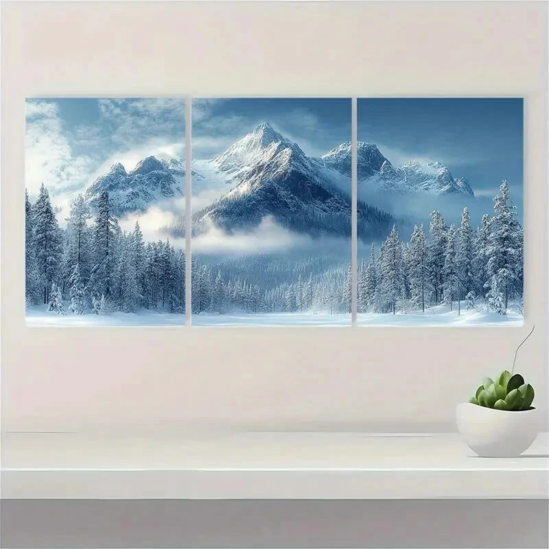 3pcs Winter Mountain Forest Nature Landscape Metal Print Ready to Hang Art - Bella Home Decor