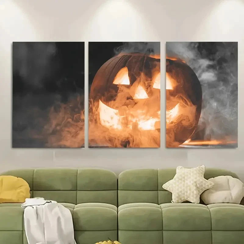 3pcs Halloween Jack O' Lantern Metal Print Ready to Hang Art