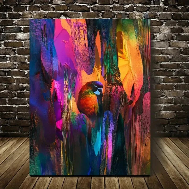 Contemporary Abstract Rainforest Parrot Painting 40x60cm Metal Print Ready to Hang