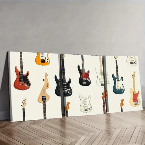 3pcs Guitar illustration Canvas Wall Art Canvas Unframed - High Quality Print 100% Australian Made Wall Canvas