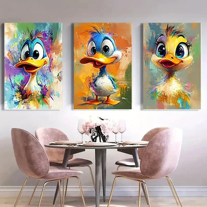 3pcs Abstract Ducky Colorful Ducks Wall Art Canvas Unframed - High Quality Print 100% Australian Made Wall Canvas - Bella Home Decor