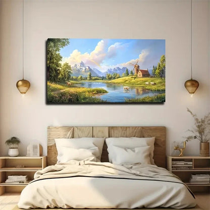 Dutch Countryside Landscape Wall Art Canvas Office Home Room Framed 120x60cm