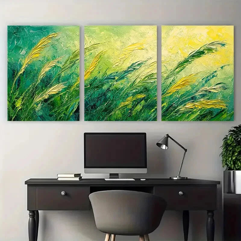 3pcs Abstract Grassy Nature Foliage Scene Metal Print Ready to Hang Art - Bella Home Decor