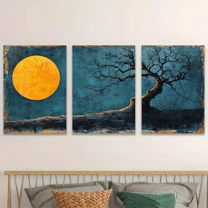 3pcs Modern Tree Contemporary Blue Log   Wall Art Set Canvas Framed 50x70cm - High Quality Print 100% Australian Made Wall Canvas Ready to Hang
