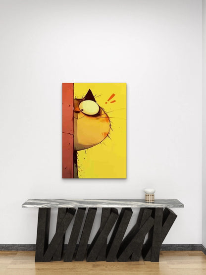 Peeking Cat Illustration Metal Print Ready to Hang