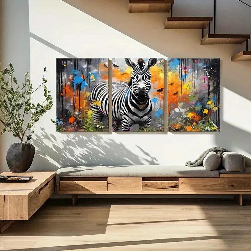 3pcs Abstract Street Graffiti Style Zebra Wall Art Set Canvas Framed 50x70cm - High Quality Print 100% Australian Made Wall Canvas Ready to Hang - Bella Home Decor