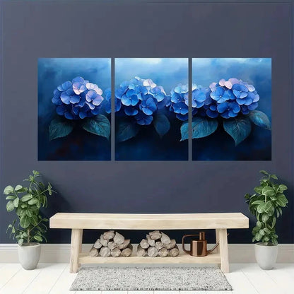 3pcs Blue Hydrangea Painting Print Garden Metal Print Ready to Hang Art - Bella Home Decor