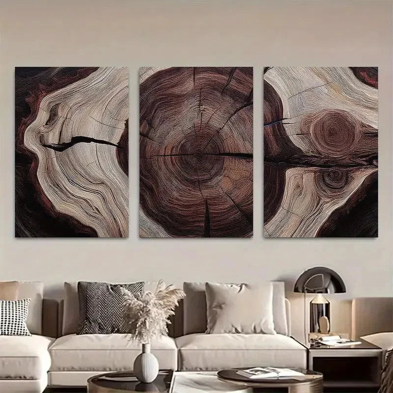 3pcs Cracked Tree Rings And Natural Lines Metal Print Ready to Hang Art - Bella Home Decor