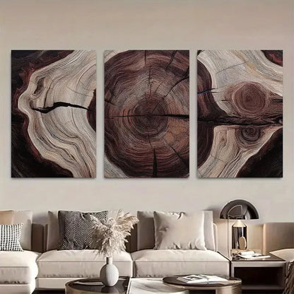 3pcs Cracked Tree Rings And Natural Lines Metal Print Ready to Hang Art - Bella Home Decor