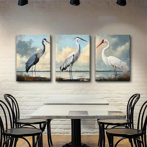 3pcs Elegant Crane Bird Wetland Wildlife Wall Art Canvas Unframed - High Quality Print 100% Australian Made Wall Canvas