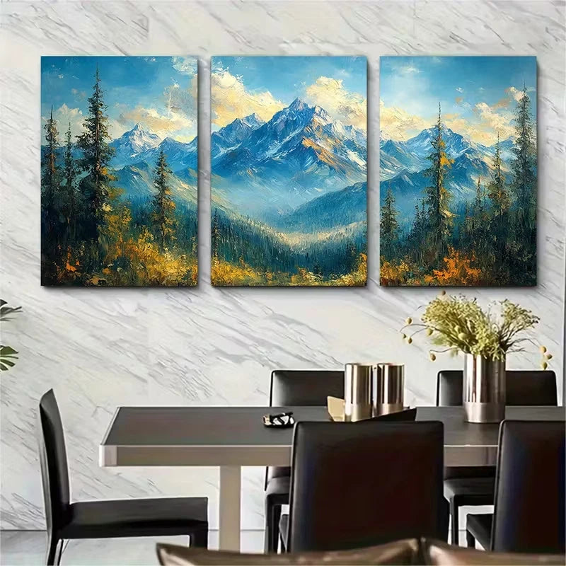 3pcs Rocky Mountains Oil Painting Metal Print Ready to Hang Art