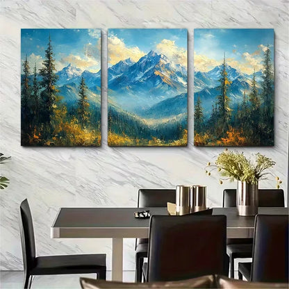 3pcs Rocky Mountains Oil Painting Metal Print Ready to Hang Art