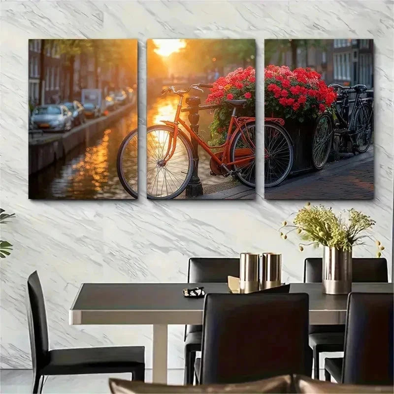 3pcs Beautiful Sunrise Amsterdam Nether Perfect Wall Art Set Canvas Framed 50x70cm - High Quality Print 100% Australian Made Wall Canvas Ready to Hang - Bella Home Decor