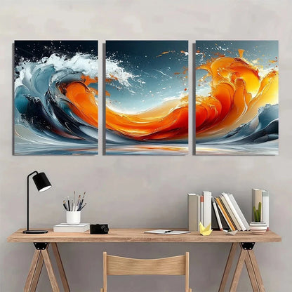 3pcs Scale Modern Abstract Orange Themed Metal Print Ready to Hang Art - Bella Home Decor