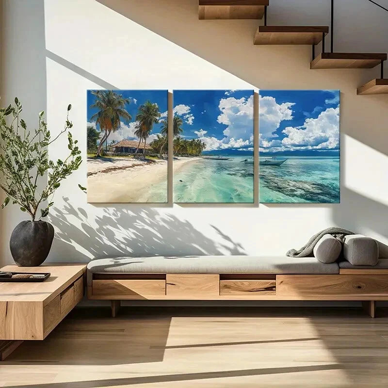 3pcs Tropical Beach Palm Trees Coastal Landscape Metal Print Ready to Hang Art - Bella Home Decor