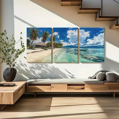 3pcs Tropical Beach Palm Trees Coastal Landscape Metal Print Ready to Hang Art - Bella Home Decor