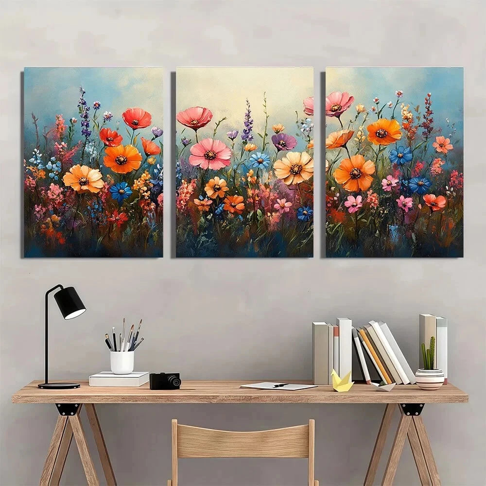 3pcs Watercolor Flowers Farmhouse Metal Print Ready to Hang Art - Bella Home Decor