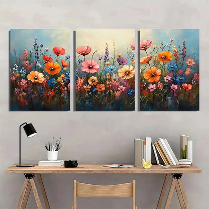 3pcs Watercolor Flowers Farmhouse Metal Print Ready to Hang Art - Bella Home Decor