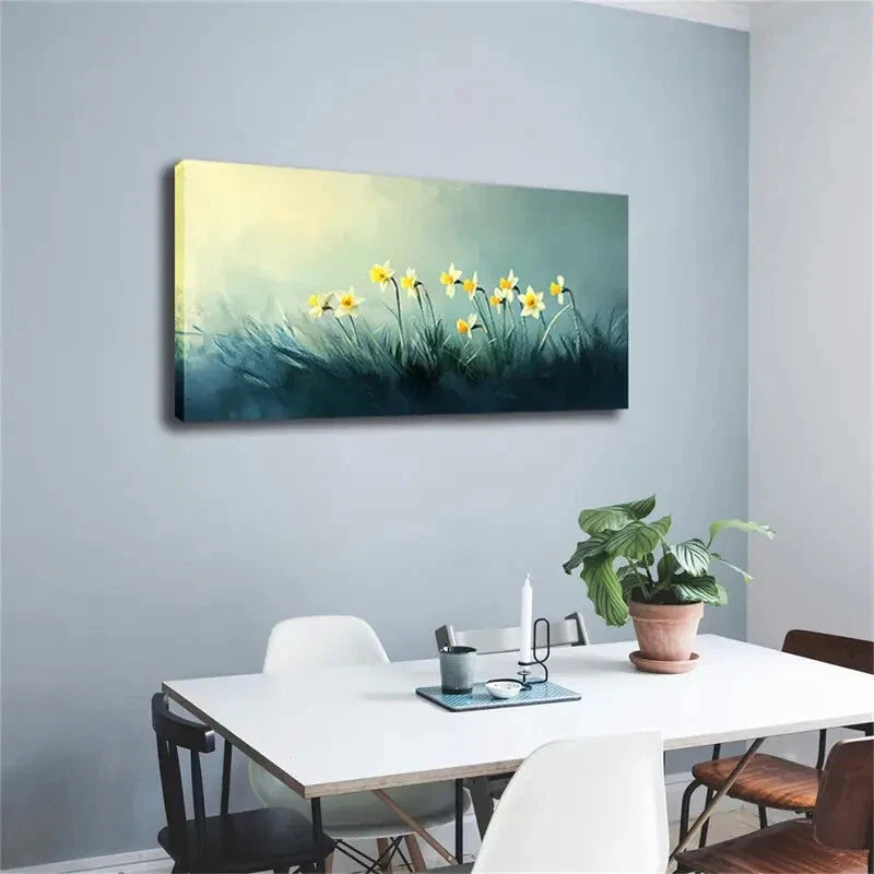 White & Yellow Floral Modern Wall Art Canvas Office Home Room Framed 120x60cm - Bella Home Decor