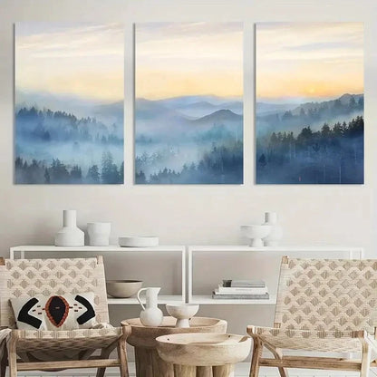 3pcs Sunrise Misty Forest Print Paintings Metal Print Ready to Hang Art - Bella Home Decor