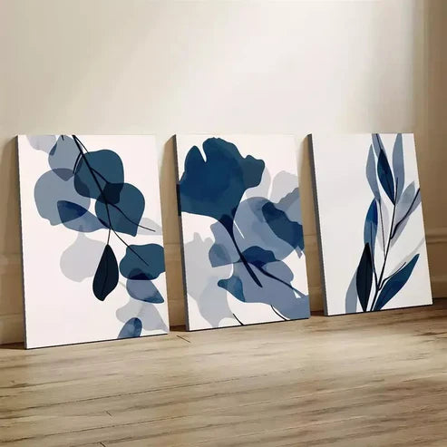 3pcs Navy Blue Abstract Botanical Aesthetic Canvas Unframed - High Quality Print 100% Australian Made Wall Canvas