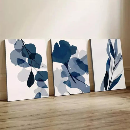 3pcs Navy Blue Abstract Botanical Aesthetic Canvas Unframed - High Quality Print 100% Australian Made Wall Canvas