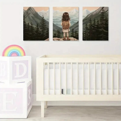 3pcs Adventure Nursery Woodland Girl Décor Wall Art Set Canvas Framed 40x60cm - High Quality Print 100% Australian Made Wall Canvas Ready to Hang - Bella Home Decor