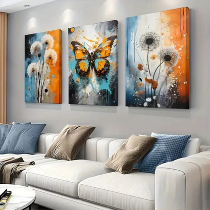 3pcs Scandinavian Inspired Butterfly Blue Floral Wall Art Canvas Unframed - High Quality Print 100% Australian Made Wall Canvas
