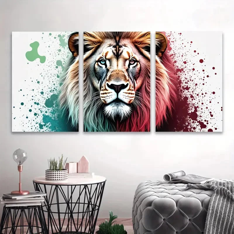 3pcs Colorful Lion Portrait Wall Art Set Canvas Framed 50x70cm - High Quality Print 100% Australian Made Wall Canvas Ready to Hang - Bella Home Decor