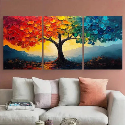 3pcs Abstract Colorful Impasto Tree Textured Wall Art Canvas Unframed - High Quality Print 100% Australian Made Wall Canvas - Bella Home Decor