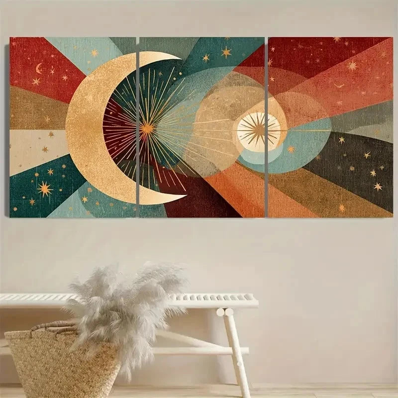 3pcs Geometric Mid Century Modern Art Wall Art Set Canvas Framed 60x90cm - High Quality Print 100% Australian Made Wall Canvas Ready to Hang - Bella Home Decor