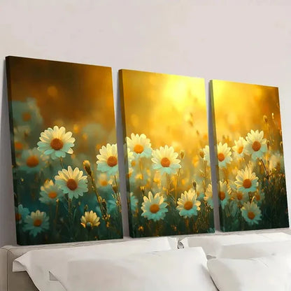 3pcs Green Wildflower Field Art Z Wall Art Set Canvas Unframed - High Quality Print 100% Australian Made Wall Canvas - Bella Home Decor