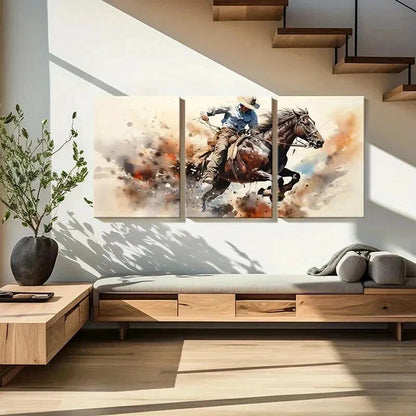 3pcs Abstract Animal Art Cowboy Horse Retro Wall Art Set Canvas Framed 40x60cm - High Quality Print 100% Australian Made Wall Canvas Ready to Hang - Bella Home Decor