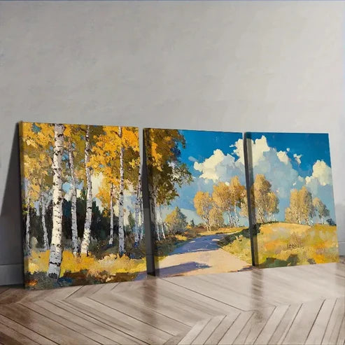 3pcs Birch Forest in Autumn, Luxurious Wall Art Canvas Unframed - High Quality Print 100% Australian Made Wall Canvas - Bella Home Decor