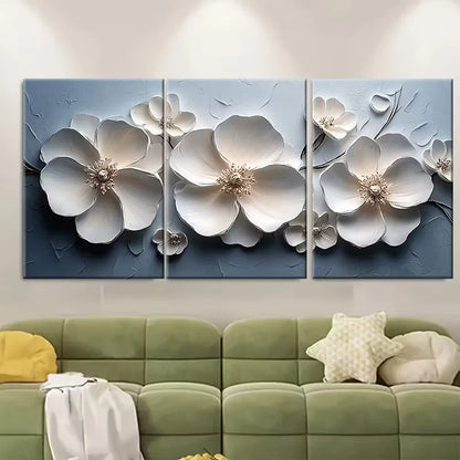 3pcs , White Floral Painting Metal Print Ready to Hang Art - Bella Home Decor
