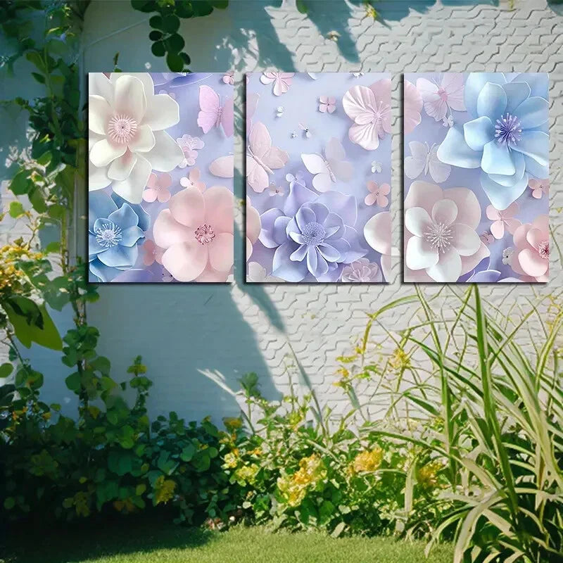 3pcs Vibrant Butterflies and Flowers Illustration Metal Print Ready to Hang Art - Bella Home Decor