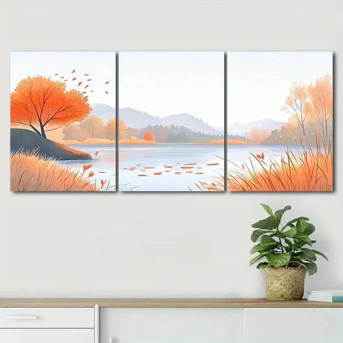 3pcs Autumn Landscape Vibrant Orange Perfect Wall Art Canvas Unframed - High Quality Print 100% Australian Made Wall Canvas - Bella Home Decor
