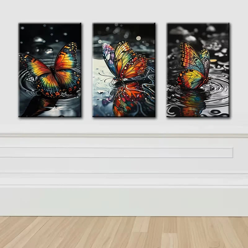 3pcs Butterfly Design with Vibrant Accent Wall Art Set Canvas Framed 50x70cm - High Quality Print 100% Australian Made Wall Canvas Ready to Hang - Bella Home Decor