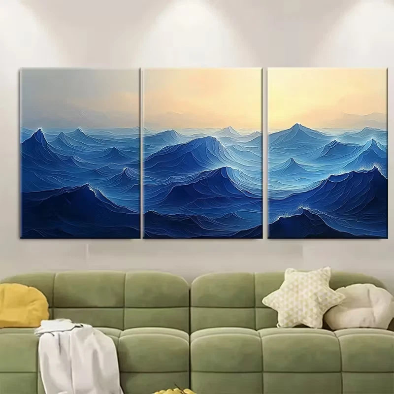 3pcs Abstract Geometric Sea Waves Metal Print Ready to Hang Art - Bella Home Decor