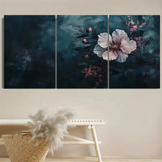 3pcs Dark Moody Wildflower Floral Wall Art Set Canvas Framed 50x70cm - High Quality Print 100% Australian Made Wall Canvas Ready to Hang