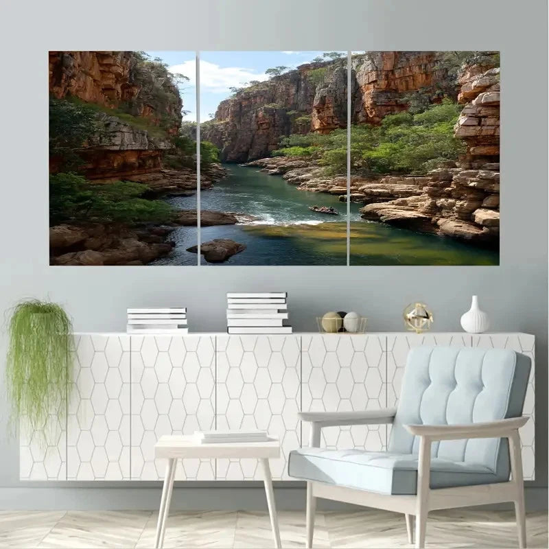 3pcs Beautiful Nitmiluk Canyon, Australia Wall Art Set Canvas Framed 40x60cm - High Quality Print 100% Australian Made Wall Canvas Ready to Hang - Bella Home Decor