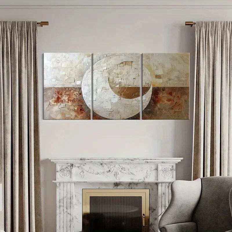 3pcs Abstract Art Geometric DesignTextured Surface Metal Print Ready to Hang Art - Bella Home Decor