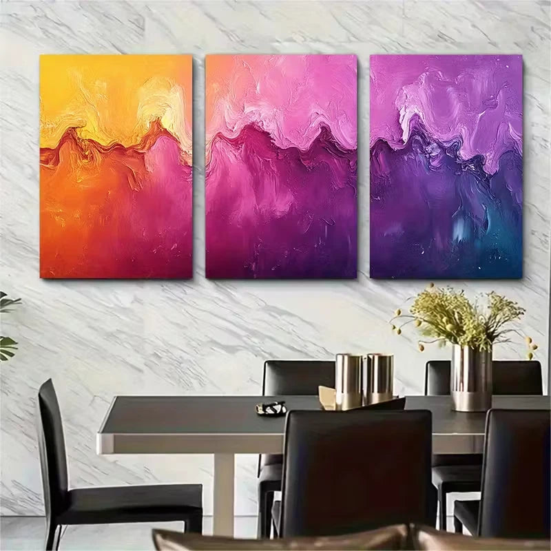 3pcs Purple Pink Orange Yellow Design Metal Print Ready to Hang Art