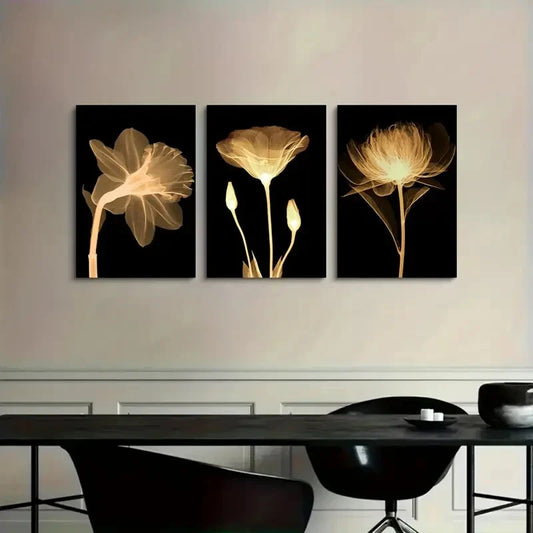 3pcs Abstract Luxury Flower Prints, Metal Print Ready to Hang Art