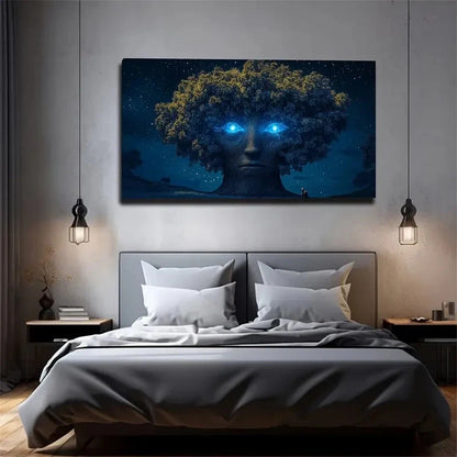 Textured Face Starry Night Tree Wall Art Canvas Office Home Room Framed 120x60cm