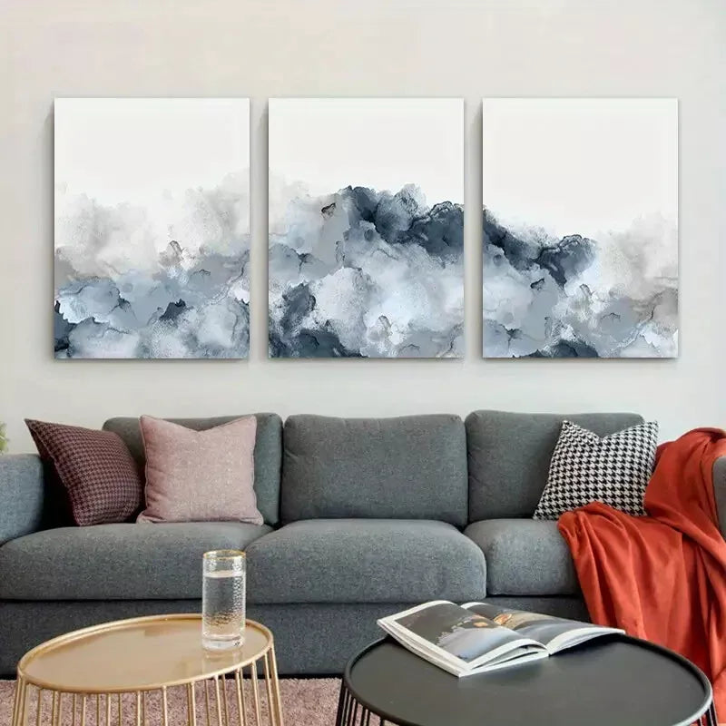 3pcs Blue Gray Wall Art Abstract Canvas Framed 40x60cm - High Quality Print 100% Australian Made Wall Canvas Ready to Hang - Bella Home Decor