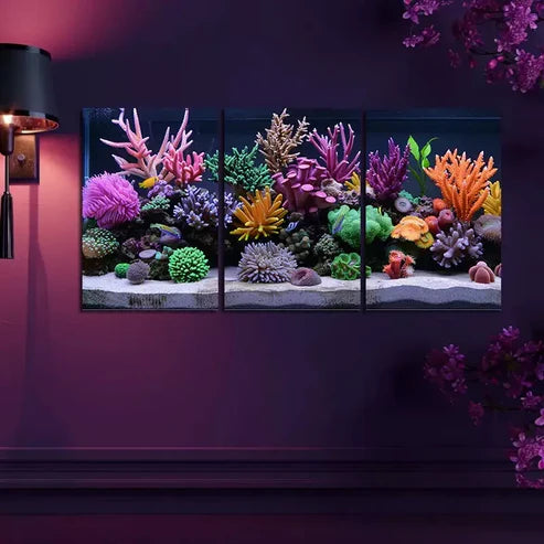 3pcs Vibrant Coral Reef Aquarium with Colorful Art Wall Art Canvas Unframed - High Quality Print 100% Australian Made Wall Canvas