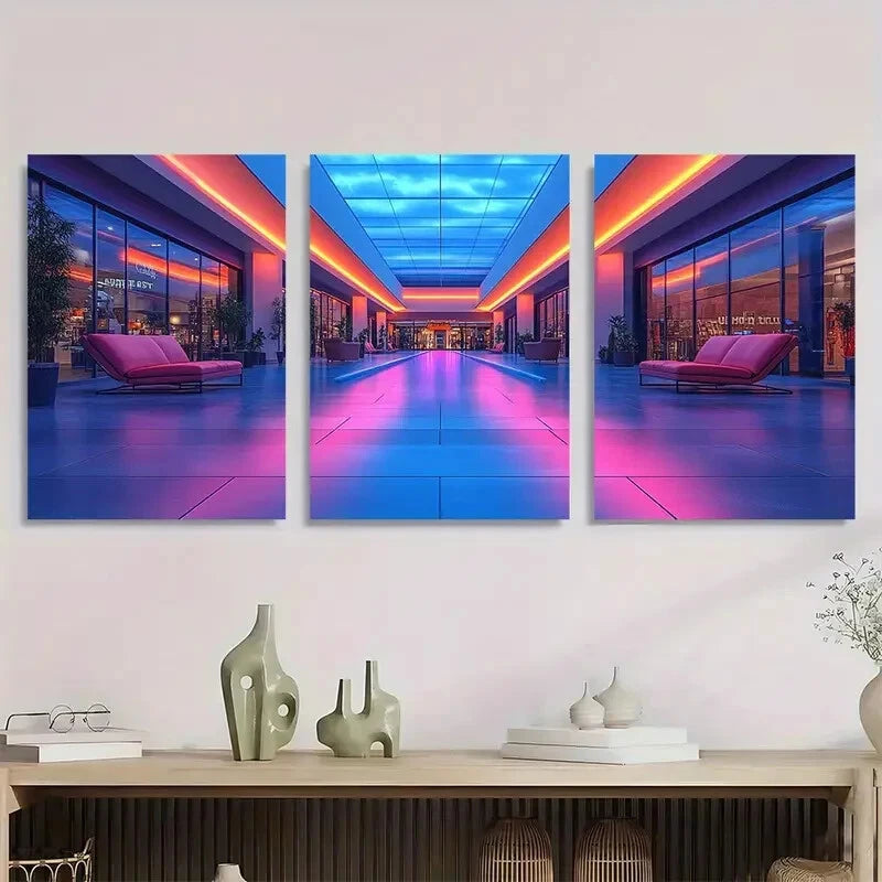3pcs American Mall Inspired Blue Metal Print Ready to Hang Art - Bella Home Decor