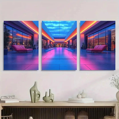3pcs American Mall Inspired Blue Metal Print Ready to Hang Art - Bella Home Decor